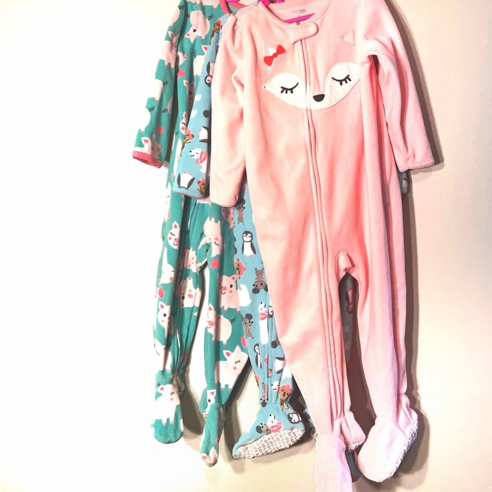 Carter's Pink, Blue, and Green Animal Print Footies Bundle